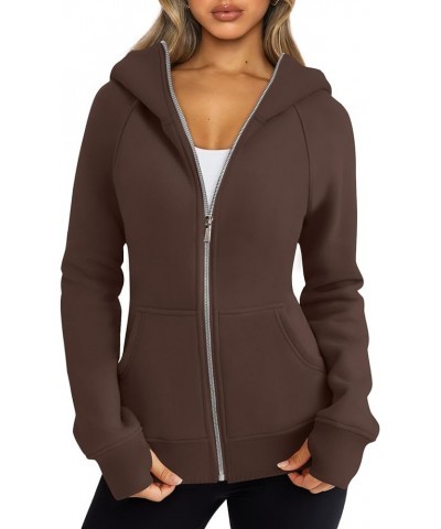 Womens Zip Up Hoodies Fleece Jackets Sweatshirts Fall Outfits Sweaters With Pockets Winter Y2k Clothes Brown $19.32 Hoodies &...