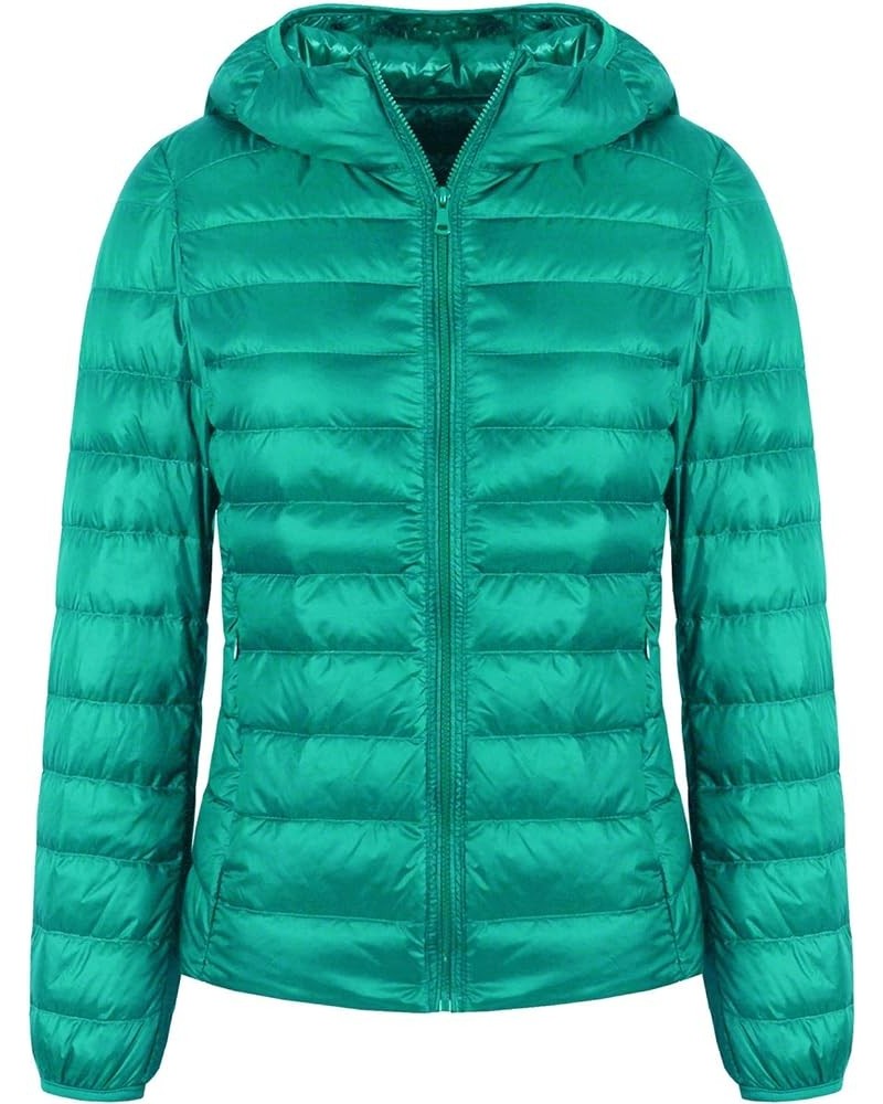 Women's Short Down Coat Packable Puffer Jacket With Hooded Winter Ultra Light Outerwear Green $20.50 Jackets