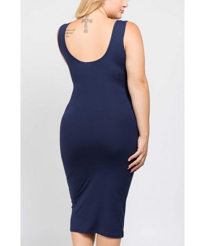 Women's Bodycon Midi Tank Dress Scoop Neck Fitted Sleeveless Dress with Plus Size Options Navy $10.56 Dresses