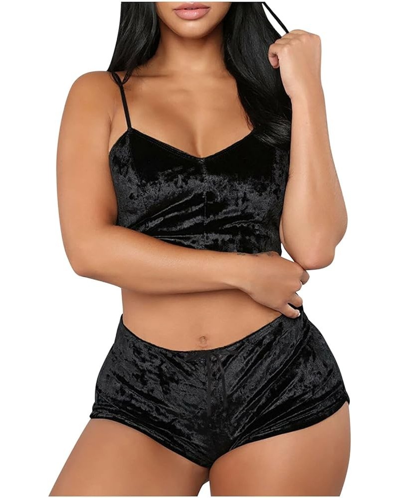 Women's Sexy Lingerie Set Plus Size Solid Color Sleep Lounge Sling Pajamas for Sex Naughty Play Black $10.44 Sleep & Lounge