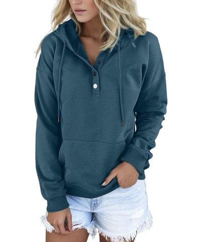 Womens Fall Fashion 2023 Button Collar Drawstring Hoodies Pullover Casual Plus Size Solid Sweatshirts with Pocket Navy $10.11...