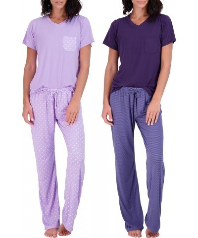 2 Pack: Women’s Pajama Set Super-Soft Short & Long Sleeve Top With Pants (Available In Plus Size) Short Sleeve Short Sleeve S...