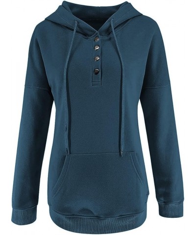 Womens Fall Fashion 2023 Button Collar Drawstring Hoodies Pullover Casual Plus Size Solid Sweatshirts with Pocket Navy $10.11...