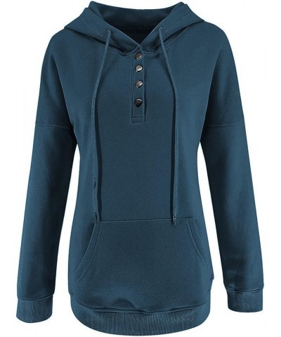 Womens Fall Fashion 2023 Button Collar Drawstring Hoodies Pullover Casual Plus Size Solid Sweatshirts with Pocket Navy $10.11...