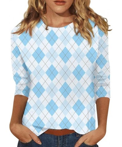 Women's 3/4 Length Sleeve Tops Fall and Winter Round Neck Loose Fit Cute Print Baggy Shirt Top Ladies Tops 5-cyan $4.07 T-Shirts