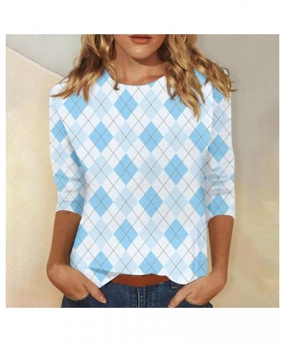 Women's 3/4 Length Sleeve Tops Fall and Winter Round Neck Loose Fit Cute Print Baggy Shirt Top Ladies Tops 5-cyan $4.07 T-Shirts