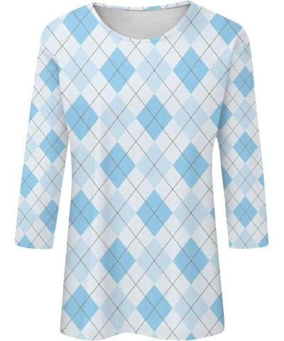 Women's 3/4 Length Sleeve Tops Fall and Winter Round Neck Loose Fit Cute Print Baggy Shirt Top Ladies Tops 5-cyan $4.07 T-Shirts