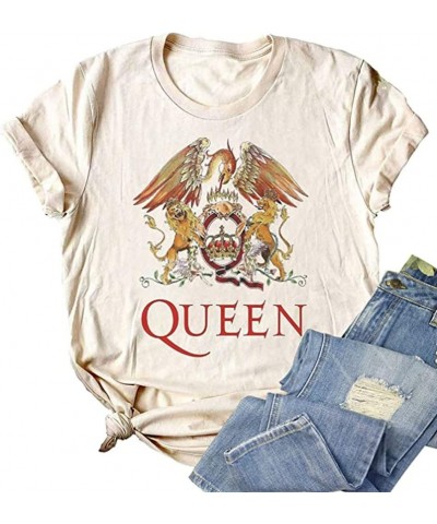 Women Vintage Rock Band T Shirt Fashion Musical Tees Graphic Short Sleeve Casual Tops B-beige $10.55 T-Shirts