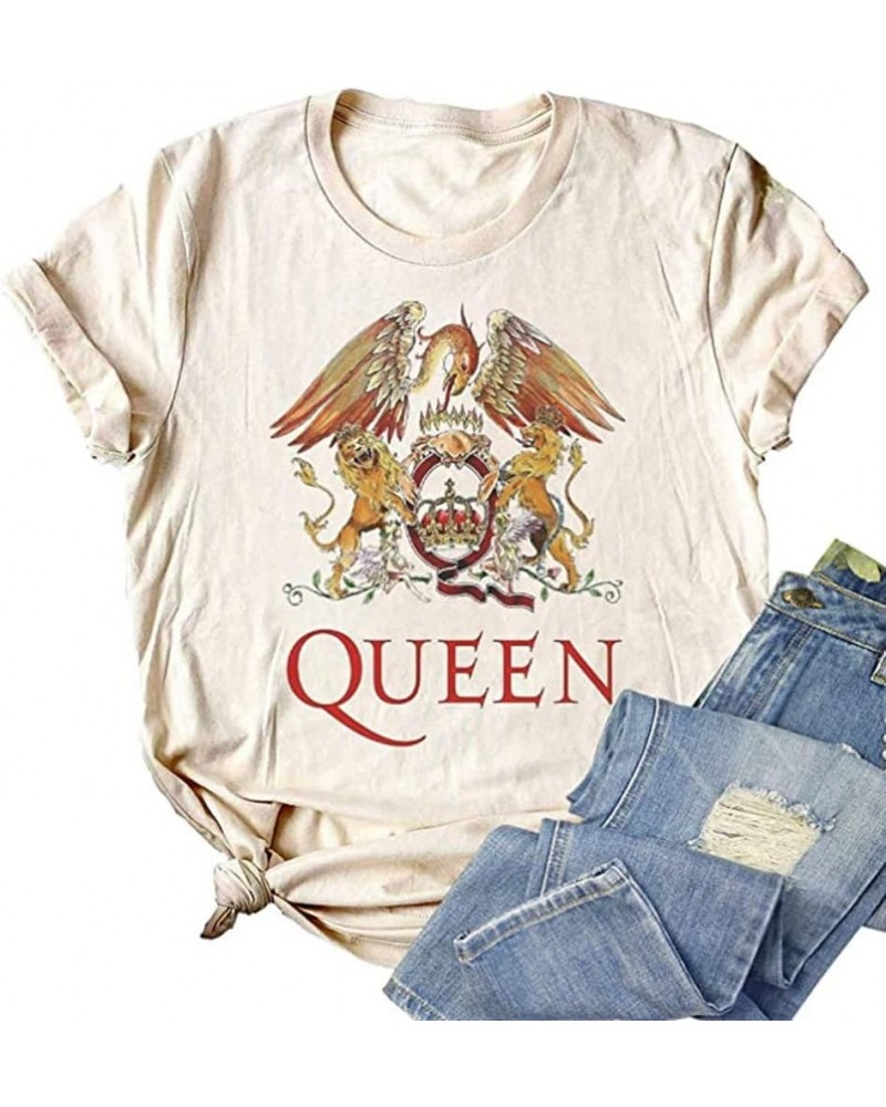 Women Vintage Rock Band T Shirt Fashion Musical Tees Graphic Short Sleeve Casual Tops B-beige $10.55 T-Shirts