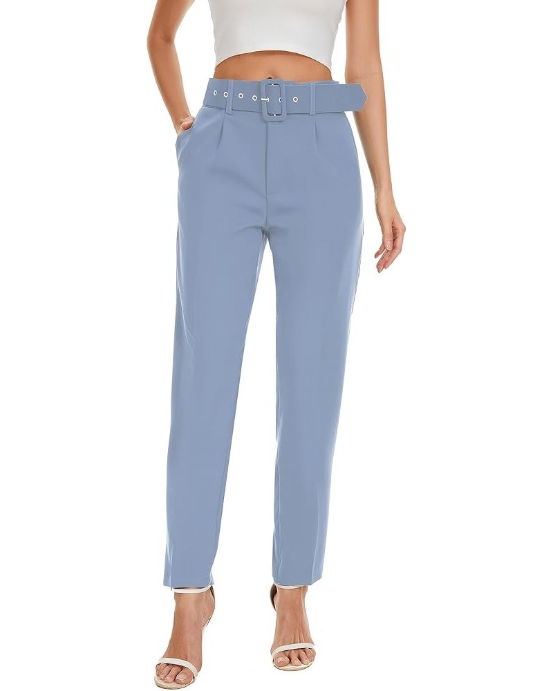 High Waisted Dress Pants for Women Business Casual Tapered Pants Work Trousers with Pockets Light Blue $22.79 Pants