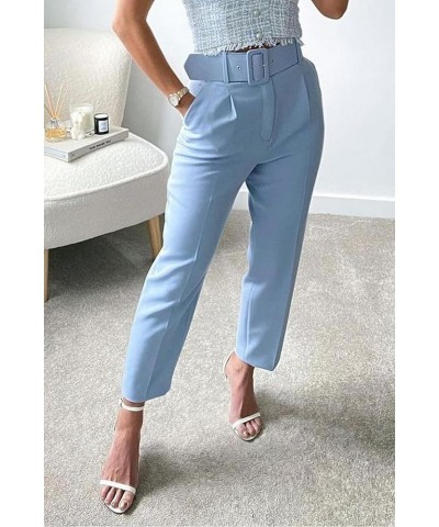 High Waisted Dress Pants for Women Business Casual Tapered Pants Work Trousers with Pockets Light Blue $22.79 Pants