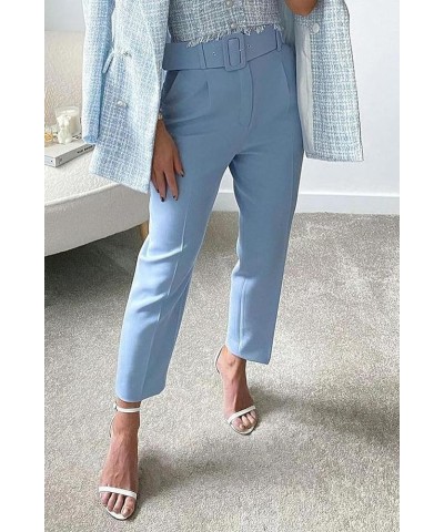 High Waisted Dress Pants for Women Business Casual Tapered Pants Work Trousers with Pockets Light Blue $22.79 Pants