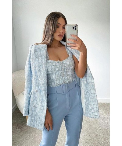 High Waisted Dress Pants for Women Business Casual Tapered Pants Work Trousers with Pockets Light Blue $22.79 Pants