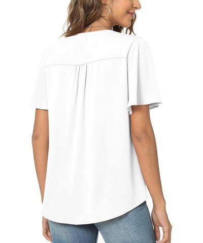 Womens 2024 Summer Casual Scoop Neck Loose Top Short Sleeve Chiffon Blouse Shirt White $12.00 Blouses