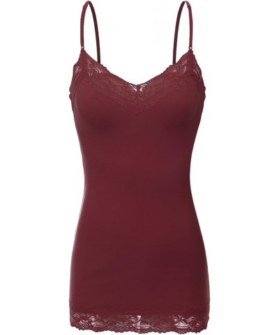 2 or 4 Pack Women's Junior and Plus Adjustable Spaghetti Strap Lace Tank Top 2pack - Black/Burgundy $11.79 Tanks