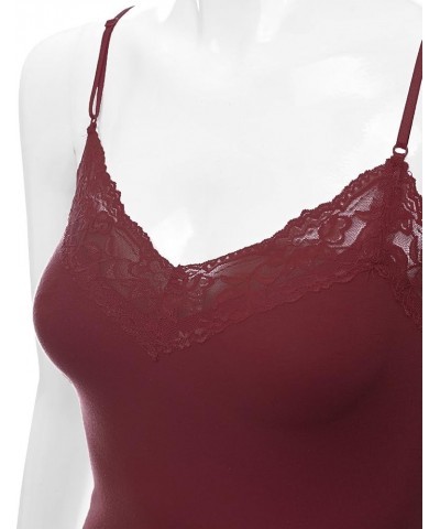 2 or 4 Pack Women's Junior and Plus Adjustable Spaghetti Strap Lace Tank Top 2pack - Black/Burgundy $11.79 Tanks