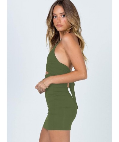 Women's Sexy Bodycon Sleeveless Halter Backless Mini Club Party Dresses Army Green $16.81 Dresses