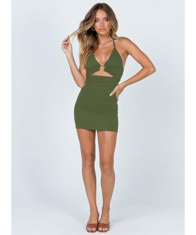 Women's Sexy Bodycon Sleeveless Halter Backless Mini Club Party Dresses Army Green $16.81 Dresses