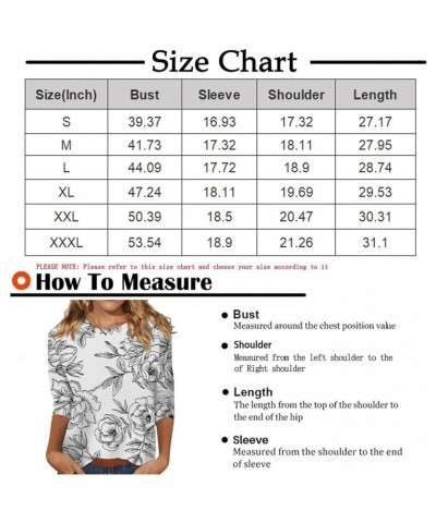 3/4 Sleeve Shirts for Women 2023 Casual Tops for Women Summer Floral Printed Round Neck Pullover Trendy Loose T-Shirt 02-gray...