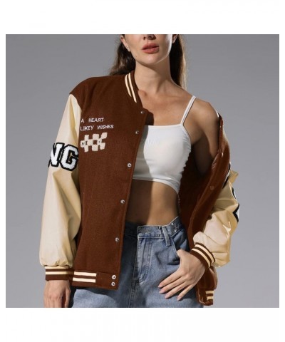 Women's Varsity Jacket Baseball Bomber Jacket Vintage Unisex Streetwear Coats with Patchwork Hipster Utility Tops Brown a $20...