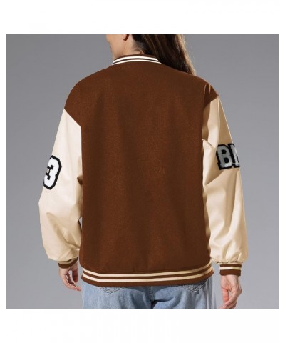 Women's Varsity Jacket Baseball Bomber Jacket Vintage Unisex Streetwear Coats with Patchwork Hipster Utility Tops Brown a $20...