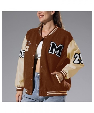 Women's Varsity Jacket Baseball Bomber Jacket Vintage Unisex Streetwear Coats with Patchwork Hipster Utility Tops Brown a $20...