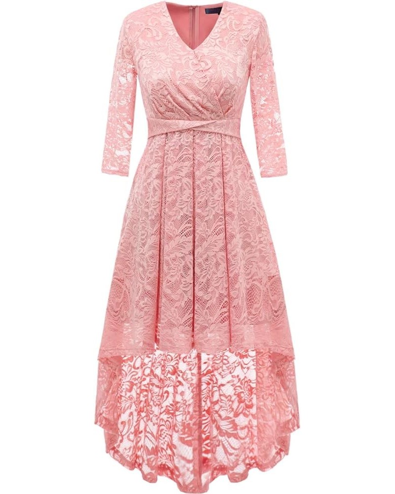 Spring Summer Mother of The Bride Dresses Hi-Low Lace 3/4 V-Front Sleeve Wedding Guest Dress Blush $17.84 Dresses