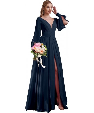 V Neck Bridesmaid Dresses Chiffon Long Sleeve Wedding Guest Dresses for Women Formal Evening Party Gowns with Slit Red $31.36...