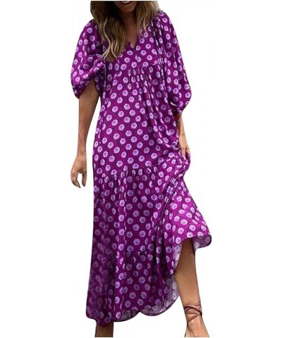 Summer Dresses for Women 2023 Casual Short Sleeve Flowy Maxi Beach Sundresses Sexy Party Club Boho Vacation Outfits H Purple ...