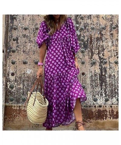 Summer Dresses for Women 2023 Casual Short Sleeve Flowy Maxi Beach Sundresses Sexy Party Club Boho Vacation Outfits H Purple ...