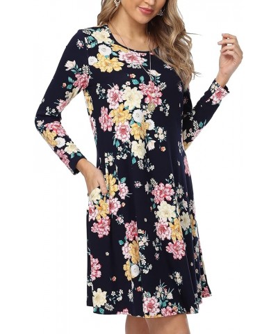 Women's Long Sleeve Dress Loose Casual Dress with Pockets Knee Length Swing T-Shirt Dresses 2-floral $10.12 Dresses