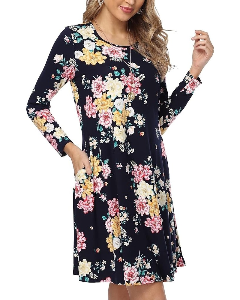 Women's Long Sleeve Dress Loose Casual Dress with Pockets Knee Length Swing T-Shirt Dresses 2-floral $10.12 Dresses