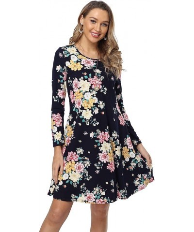 Women's Long Sleeve Dress Loose Casual Dress with Pockets Knee Length Swing T-Shirt Dresses 2-floral $10.12 Dresses