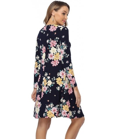 Women's Long Sleeve Dress Loose Casual Dress with Pockets Knee Length Swing T-Shirt Dresses 2-floral $10.12 Dresses