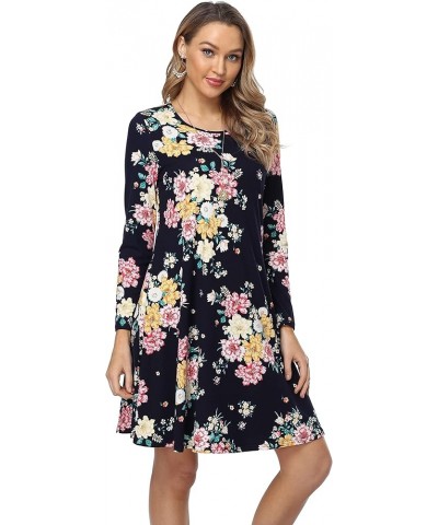 Women's Long Sleeve Dress Loose Casual Dress with Pockets Knee Length Swing T-Shirt Dresses 2-floral $10.12 Dresses