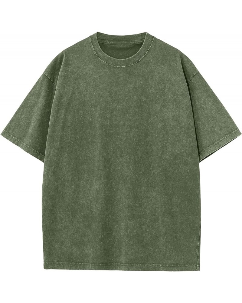 Men's Cotton T-Shirts Oversized Unisex Short Sleeves Casual Loose Wash Solid Basic Tee Tops Armygreen $23.52 T-Shirts