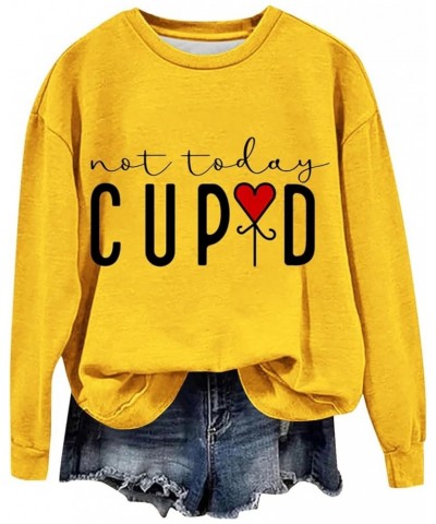 Valentine Day Shirts Women Long Sleeve Pullover Sweatshirts Love Heart Print Shirts Casual Loose Crewneck Tops Yellow-1-light...