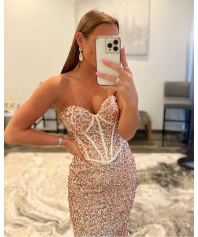 Women's Sparkly Sequins Corset Prom Dresses Long Strapless Bodycon Mermaid Evening Gowns Backless Formal Party Dress Pure Whi...