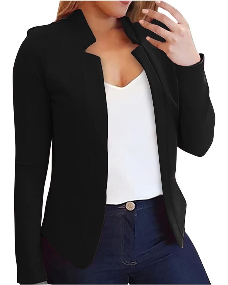Womens Open Front Blazer Jacket Dressy Casual Work Business Suit Blazers Solid Long Sleeve Basic Cardigan Outfits 03-black $4...