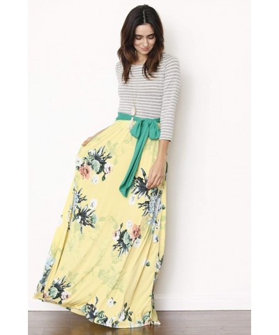 Eloges Women's Plus Size Floral Sash Maxi Dress 3/4 Sleeves with Pockets Stripe/Green Sash/Yellow Floral $15.98 Dresses