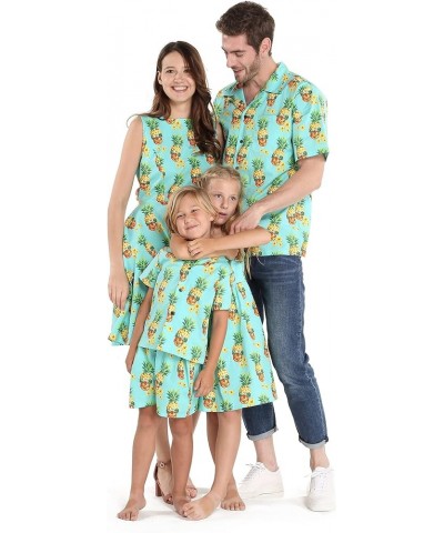 Matchable Family Hawaiian Luau Men Women Girl Boy Clothes in Pineapple Skull Turquoise Big Girl Girl Collar Shirt Dress $11.5...