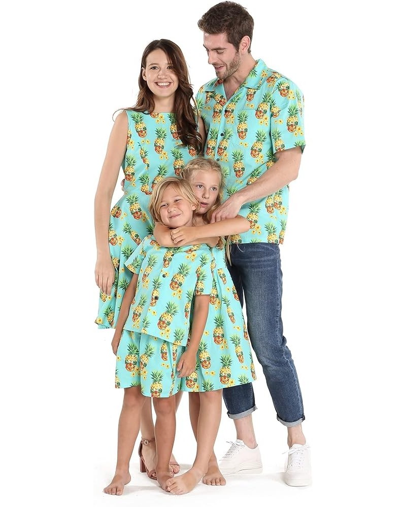 Matchable Family Hawaiian Luau Men Women Girl Boy Clothes in Pineapple Skull Turquoise Big Girl Girl Collar Shirt Dress $11.5...