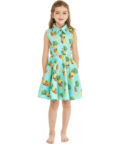 Matchable Family Hawaiian Luau Men Women Girl Boy Clothes in Pineapple Skull Turquoise Big Girl Girl Collar Shirt Dress $11.5...