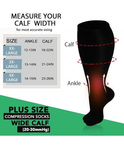 3 Pairs Plus Size Compression Socks for Women and Men Wide Calf 20-30mmhg Extra Large Knee High Support for Circulation 04-Bl...