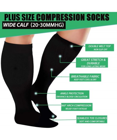 3 Pairs Plus Size Compression Socks for Women and Men Wide Calf 20-30mmhg Extra Large Knee High Support for Circulation 04-Bl...