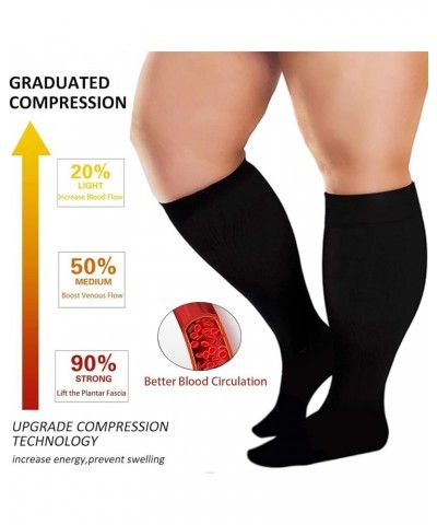 3 Pairs Plus Size Compression Socks for Women and Men Wide Calf 20-30mmhg Extra Large Knee High Support for Circulation 04-Bl...