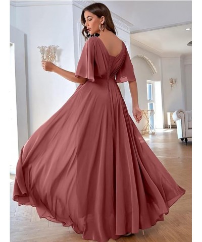 Ruffles Flutter Sleeve Chiffon Bridesmaid Dress Long V Neck Pleated Formal Dress for Women Wedding Guest Mint Green $24.39 Dr...