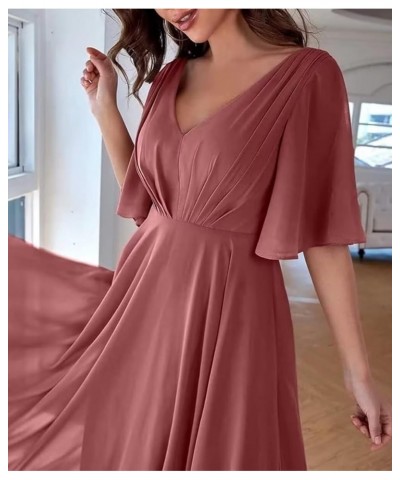 Ruffles Flutter Sleeve Chiffon Bridesmaid Dress Long V Neck Pleated Formal Dress for Women Wedding Guest Mint Green $24.39 Dr...