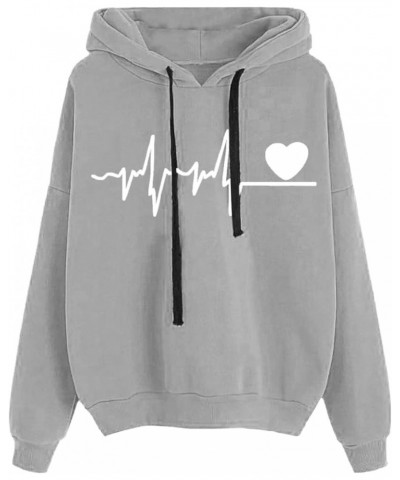 Love Heart Hooded Sweatshirt Women Cat Paw Kawaii Heart Printed Hoodie Graphic Solid Pullover Casual Tee Shirts Cute Grey-d $...