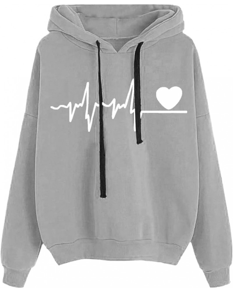 Love Heart Hooded Sweatshirt Women Cat Paw Kawaii Heart Printed Hoodie Graphic Solid Pullover Casual Tee Shirts Cute Grey-d $...